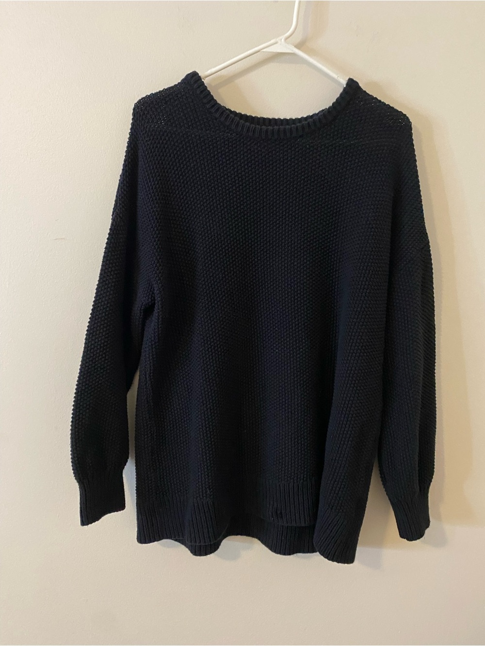Old Navy Cotton Black Puffy Sleeves Tunic Length Knit Sweater Size Larg